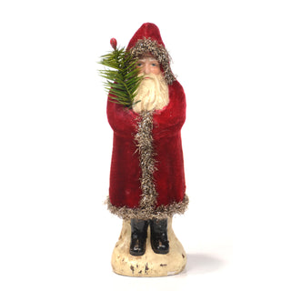 8" Mache Deep Red Velvet Belsnickle Santa