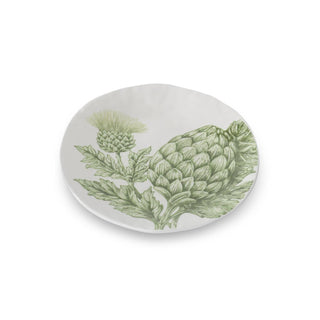 10.5" Non-Symmetrical White Dolomite Plate with Green Artichokes