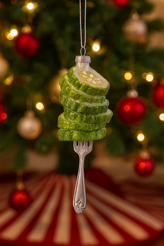 Glass Pickles On A Fork Ornament