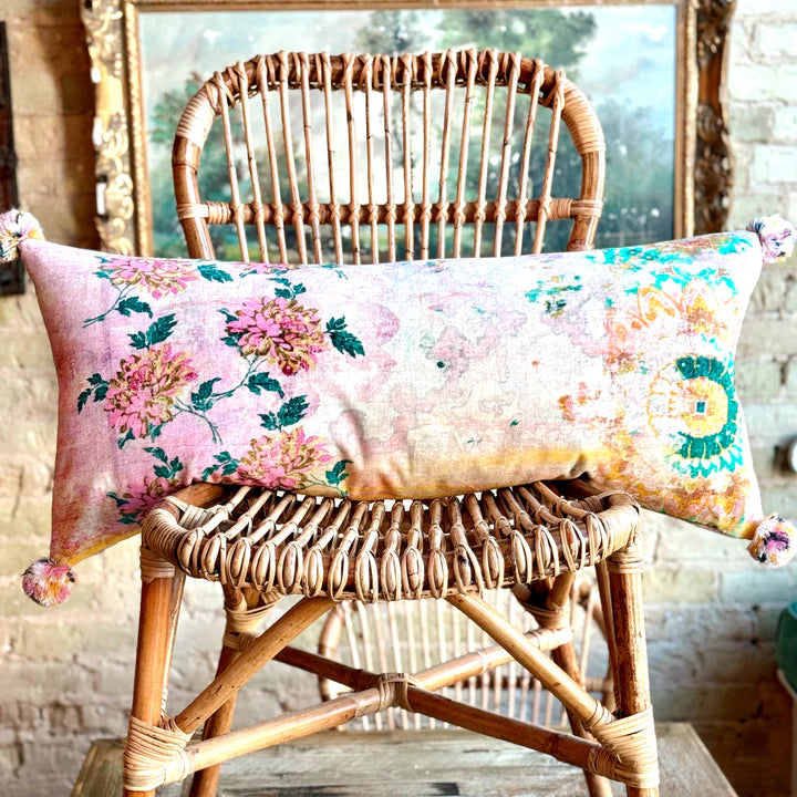 Amelia Luxurious Velvet Floral Lumbar Pillow Cotton Crete