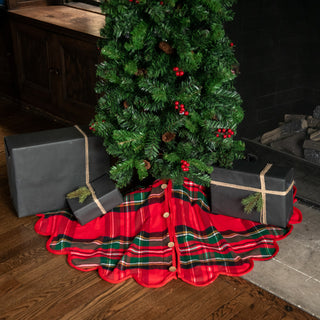 50" Red Tartan Tree Skirt with Scalloped Edge