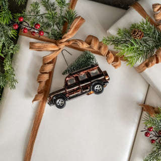 SUV with Tree Glass Ornament