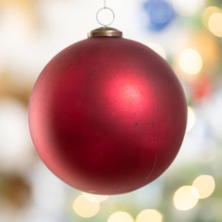 5.75" Antiqued Matte Red Glass Ball Ornament