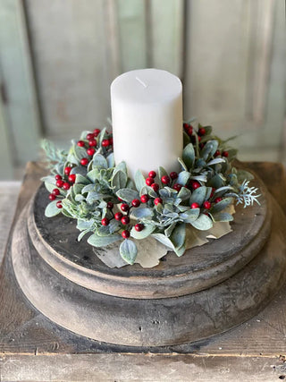 9" Berry Bright Greens Candle Ring