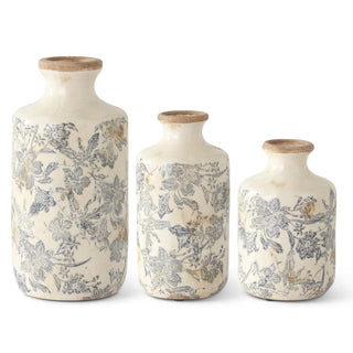 White & Gray Floral Ceramic Vase - Choose Size: More Coming Soon