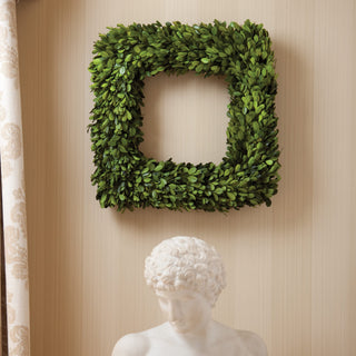 16" Square Preserved Natural Boxwood Wreath