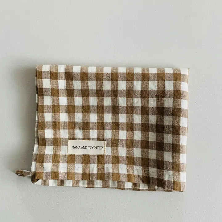 Pure French Linen Tea Towel - Chocolate Gingham