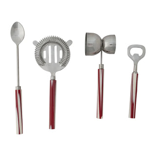 Bar Tools with Red and White Marbled Resin Handles
