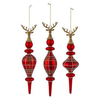 Plaid Glass Deer Finial Ornament - Choose Style