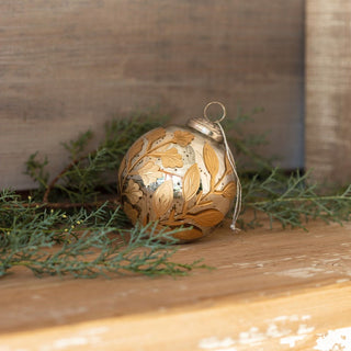 Gold Etched Botanical Mercury Glass Ornament