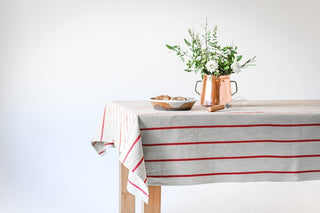 Red Striped Tablecloth - Choose Size