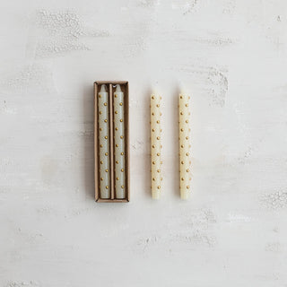 Set of 2 Taper Candles with Gold Dots