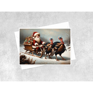 Holiday Gobbles - Santa's Turkey Sleigh - Note Card