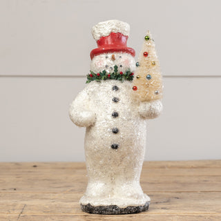 Vintage Style Mache Holly Collar Snowman