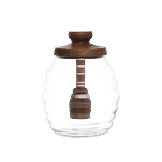 Glass and Wood Honey Jar
