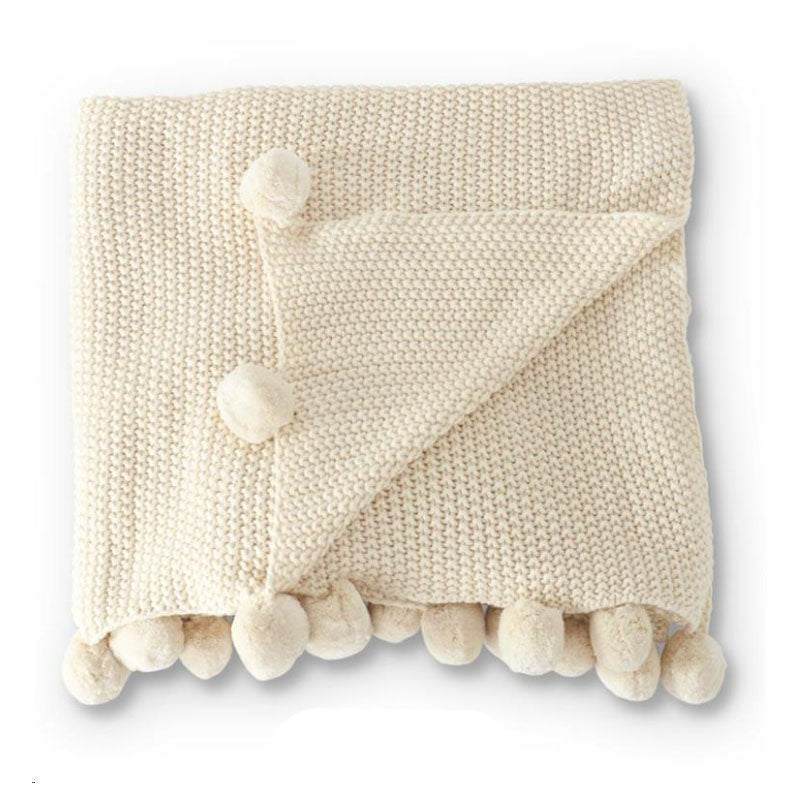 Cream knitted pom pom throw sale