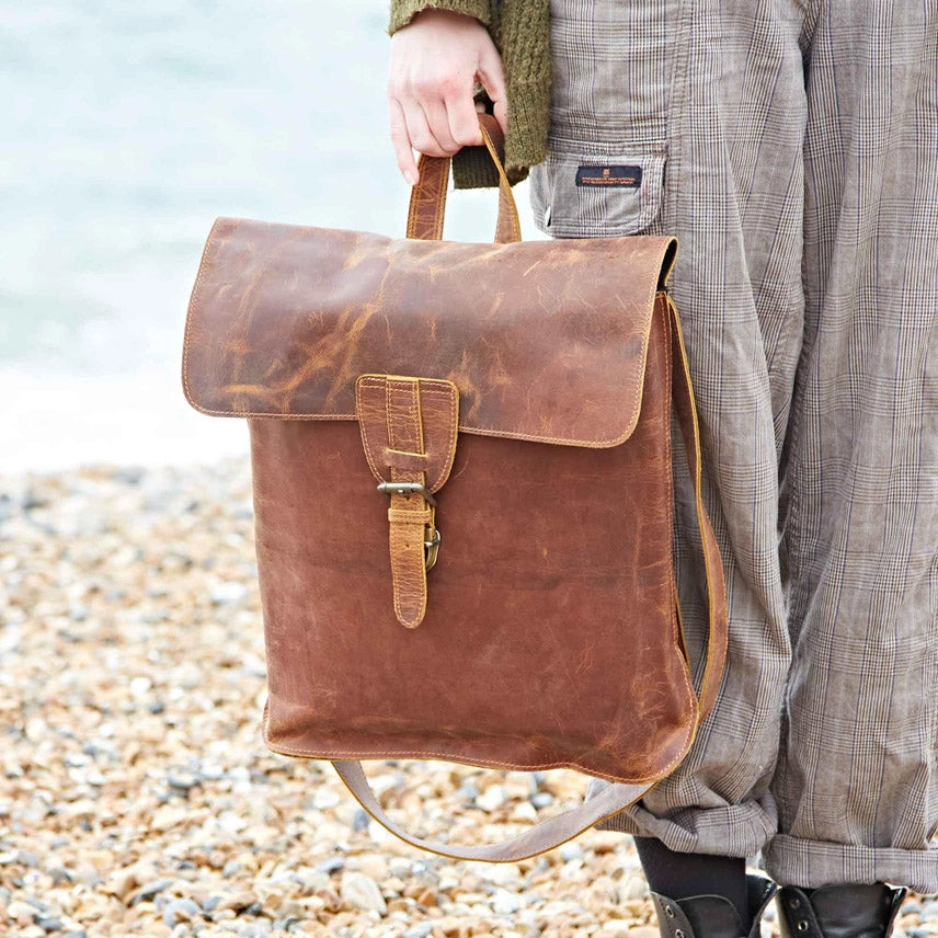 distressed leather backpack