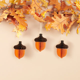 Set of 3 Retro Style Paper Acorn Decorations