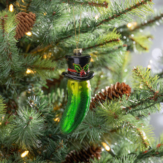 Glass Pickle In a Top Hat Ornament