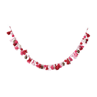 72" Handmade Recycled Pink, Red and Cream Cotton Tassel & Bell Garland