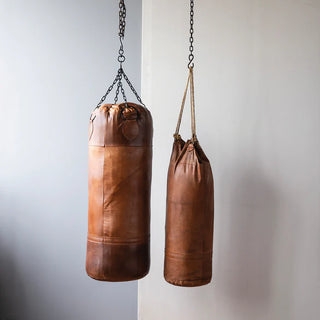 Retro Style Brown Leather Pugilist Punching Bag - Choose Size