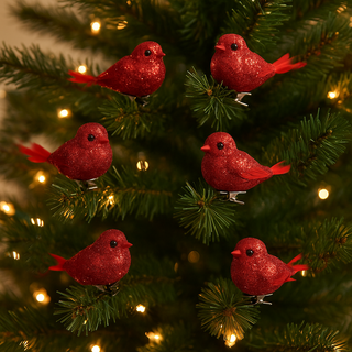 Set of 6 Little Red Birds with Clips