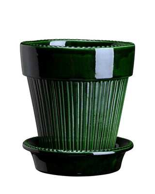 Bergs Potter Simona Glazed Emeral Green Pot and Saucer Set - Choose Size
