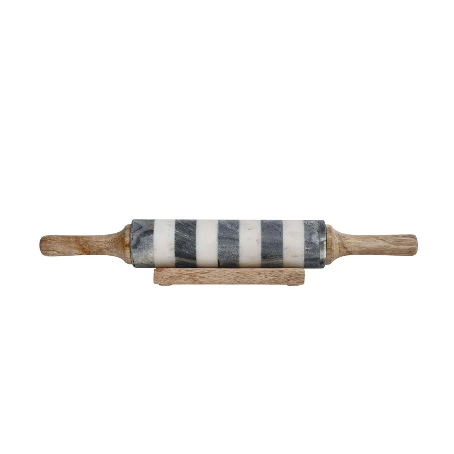 Striped Marble Rolling Pin with Stand