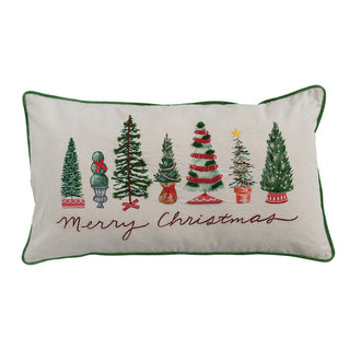 32" Merry Christmas with Trees Lumbar Pillow