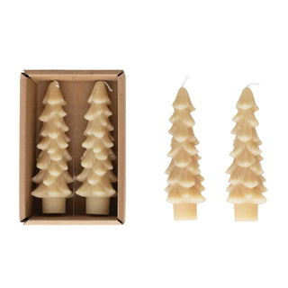 Set of 2 Tree Shaped 5" Candles Tapers - Eggnog