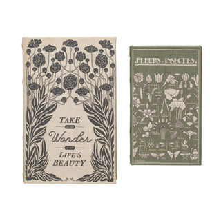 Linen Covered Book Storage Boxes Flowers and Insects