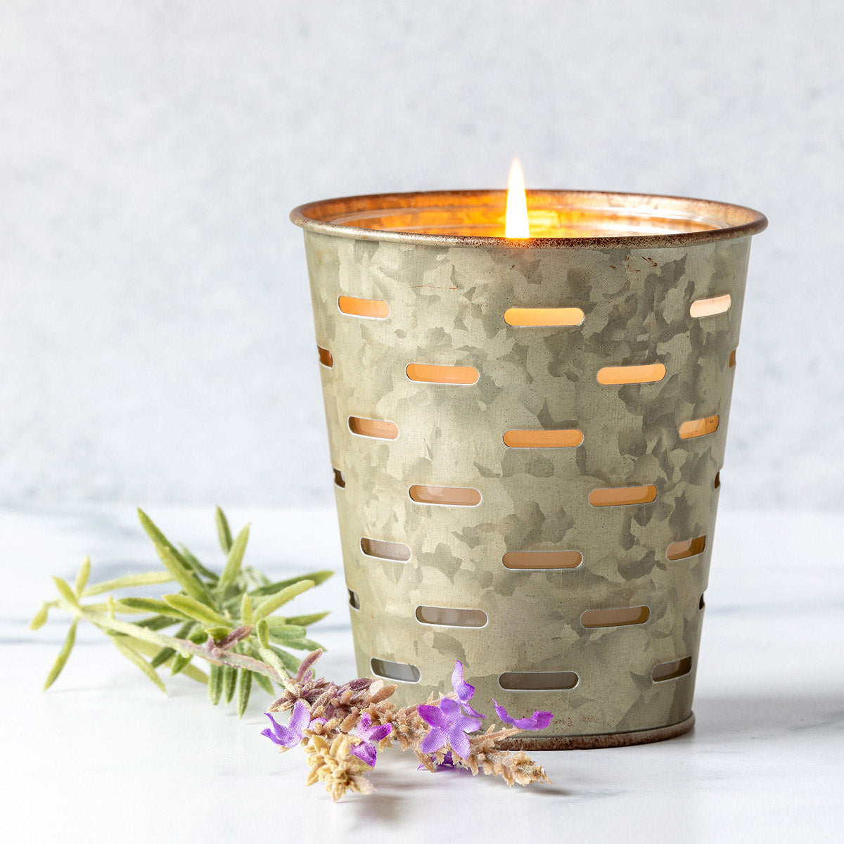 Country French Lavender Olive Bucket Candle 12oz. Cotton & Crete