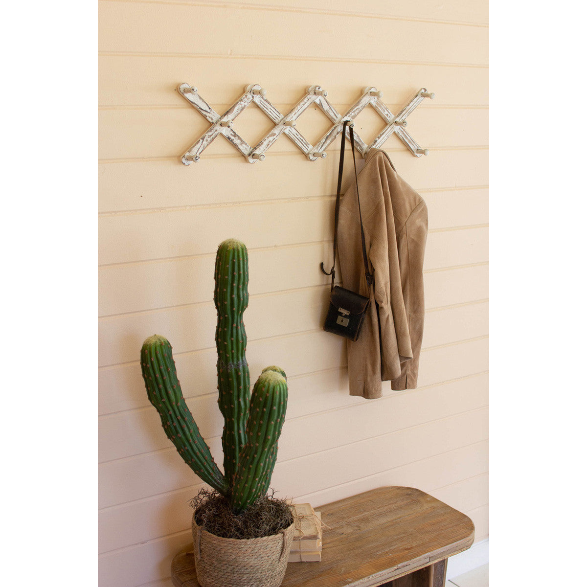 White Washed Weather Accordion Coat Rack Cotton & Crete