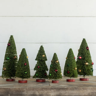 Set of 6 Green Bottlebrush Trees w/ Jingle Bells