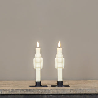 Set of 2 - 7.5" 3D Flame Cream Shimmer Nutcracker Taper Candles