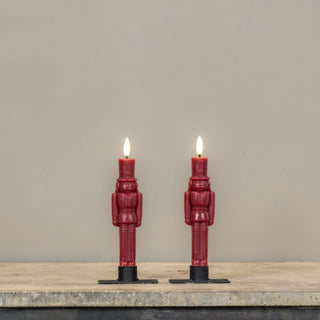 Set of 2 - 7.5" 3D Flame Red Nutcracker Taper Candles