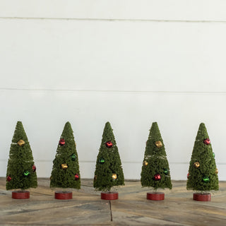 Set of 5 - 6" Green Bottlebrush Trees w/ Jingle Bells