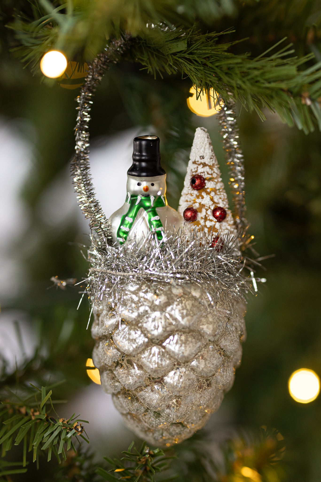 Mercury Glass Pinecone with Snowman