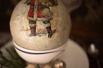 Vintage Santa Bearing Gifts Aged Zinc Christmas Ball - Choose Size