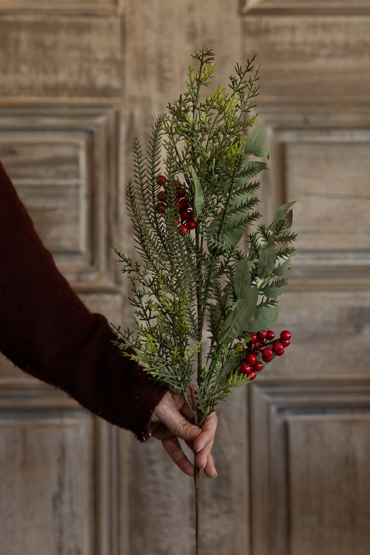 34" Mixed Pine and Eucalyptus Red Berry Stem