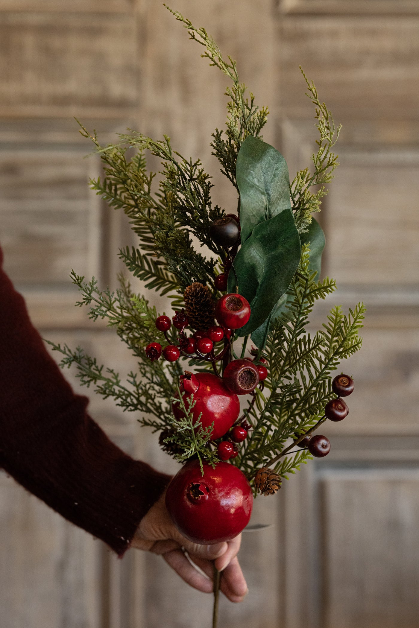 35" Mixed Pine Stem with Magnolia Pomegranates and Berries