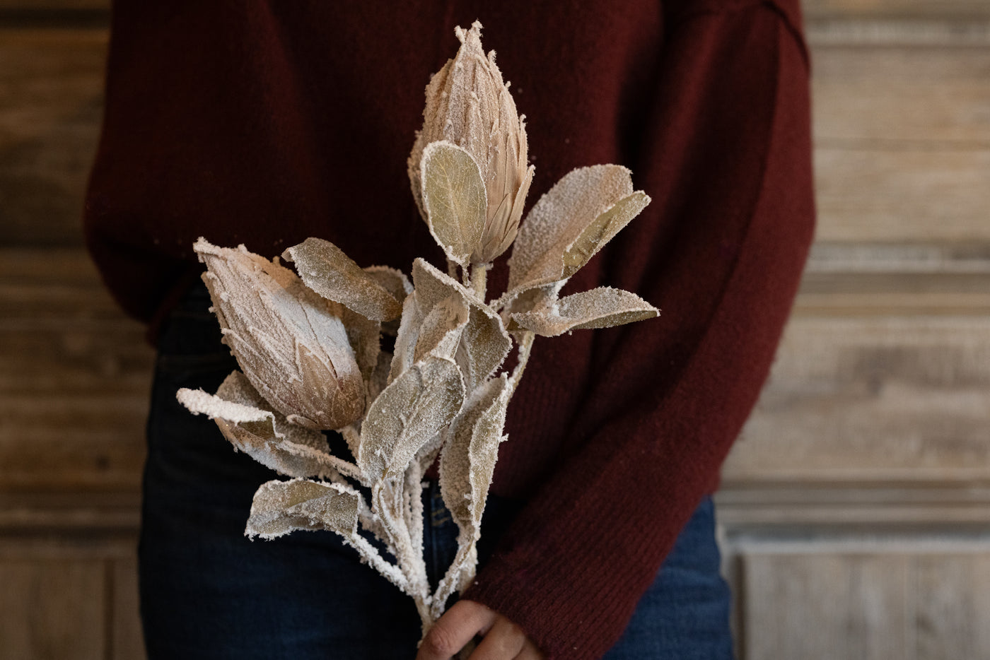 28.5" Flocked Protea Stem