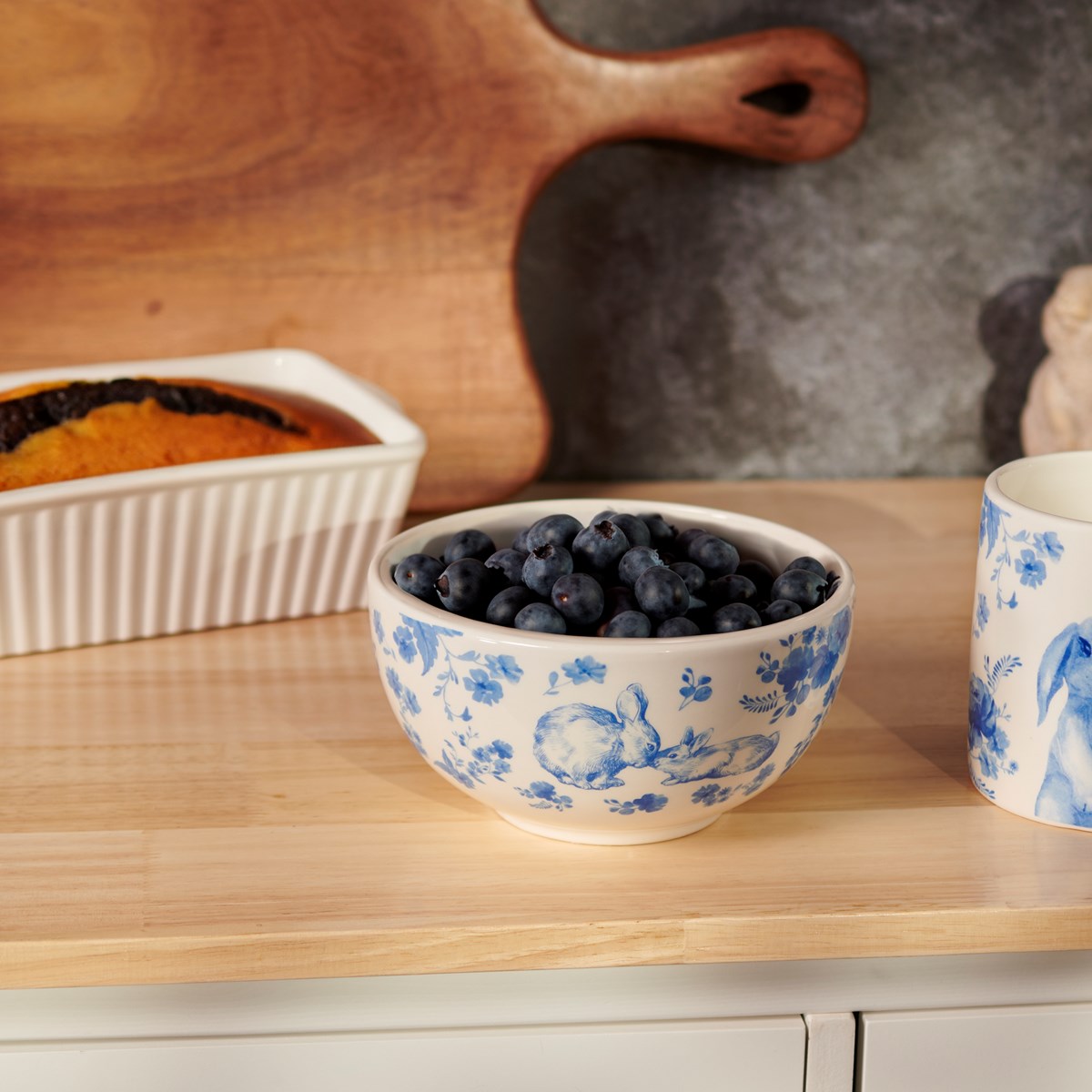 Blue Floral Rabbit Bowl