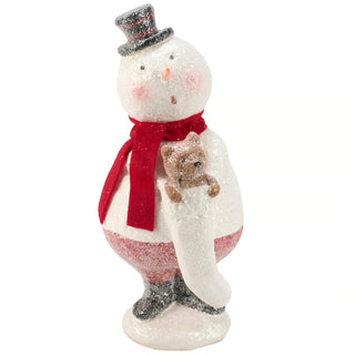 Snowman with Teddy Bear Figurine