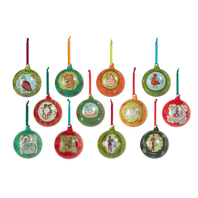 12 Days of Christmas Glass Ball Ornaments, Boxed Set of 12