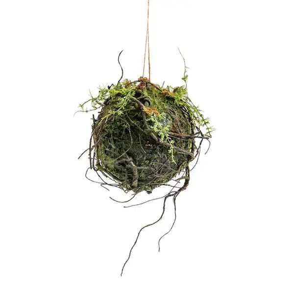 12" Hanging Orb with Moss and Branches