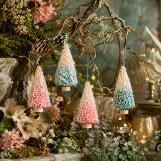 Set of 4 Vintage Style Bottle Brush Tree Ornaments