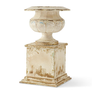 24" Tin Rustic Cream Metal Urn with Square Base