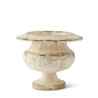 24" Tin Rustic Cream Metal Urn with Square Base