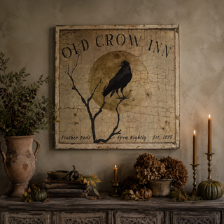 Old Crow Inn Vintage Halloween Canvas Wall Art